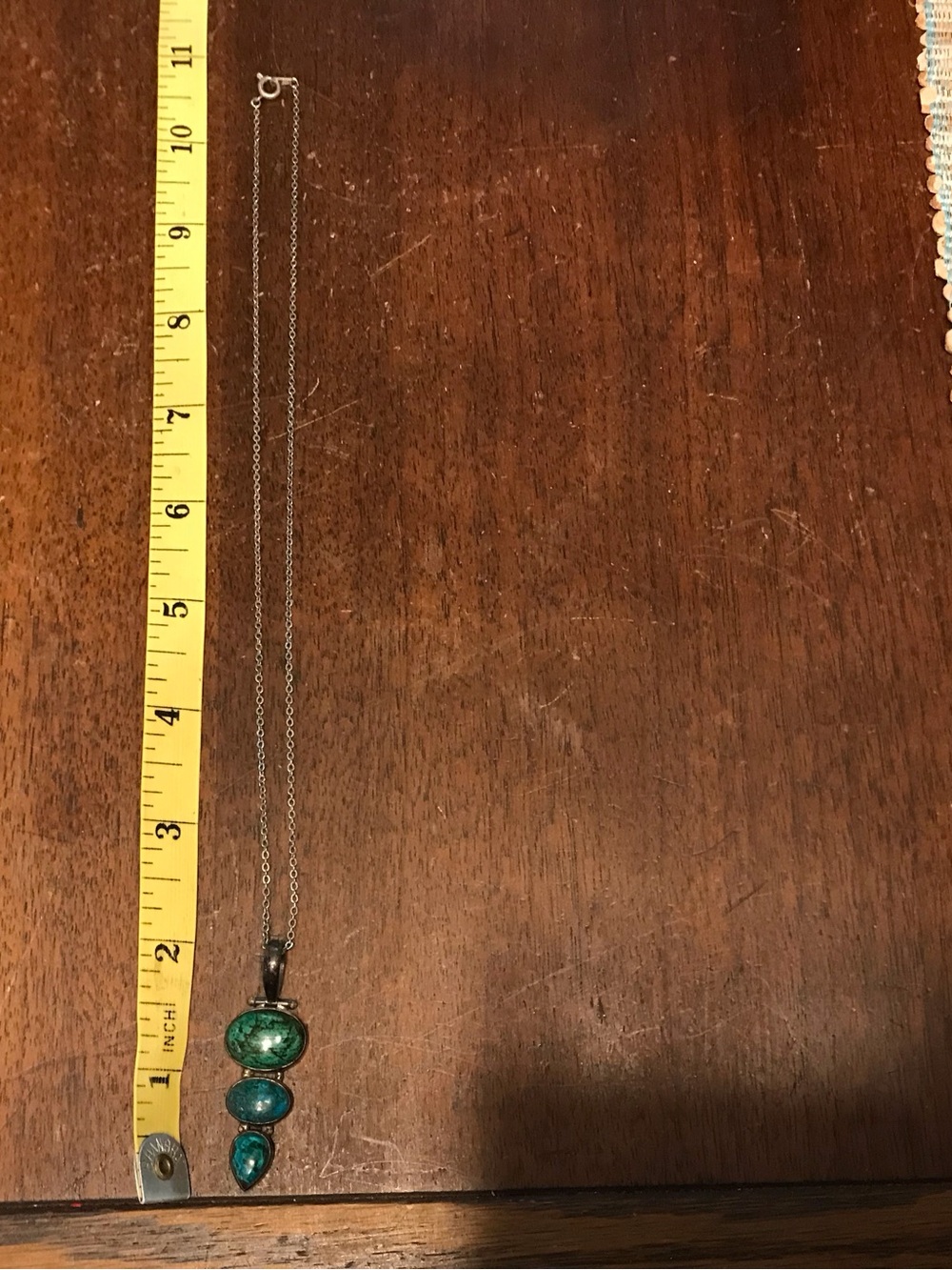 Sterling Silver Green Blue Stone Triple Drop Pendant Necklace